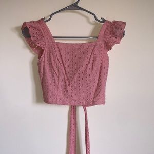 Pink Cropped Tie Back Tank